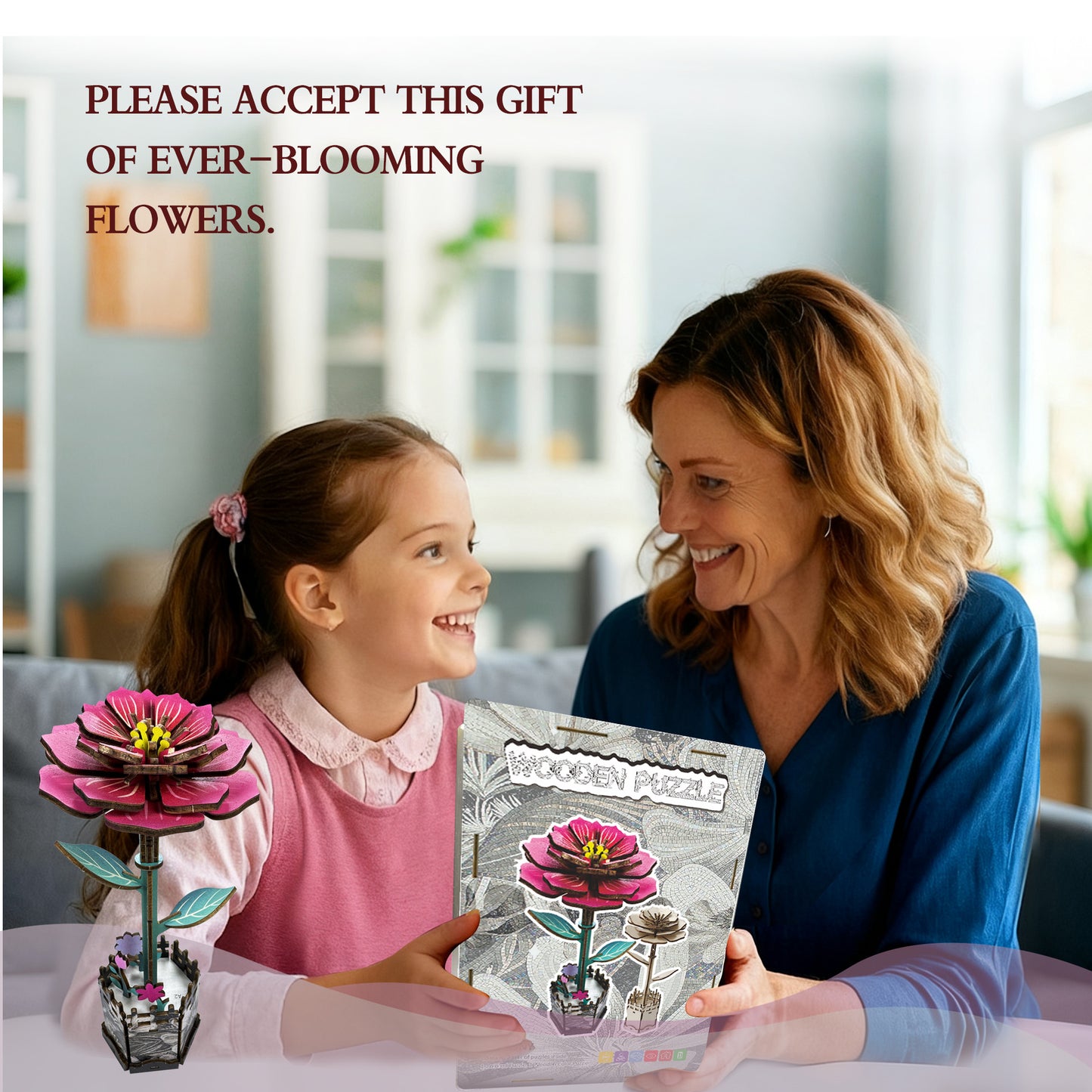 Peony Flower Puzzle 3D Wooden Toy Set DIY Coloring Stress Relief Puzzle