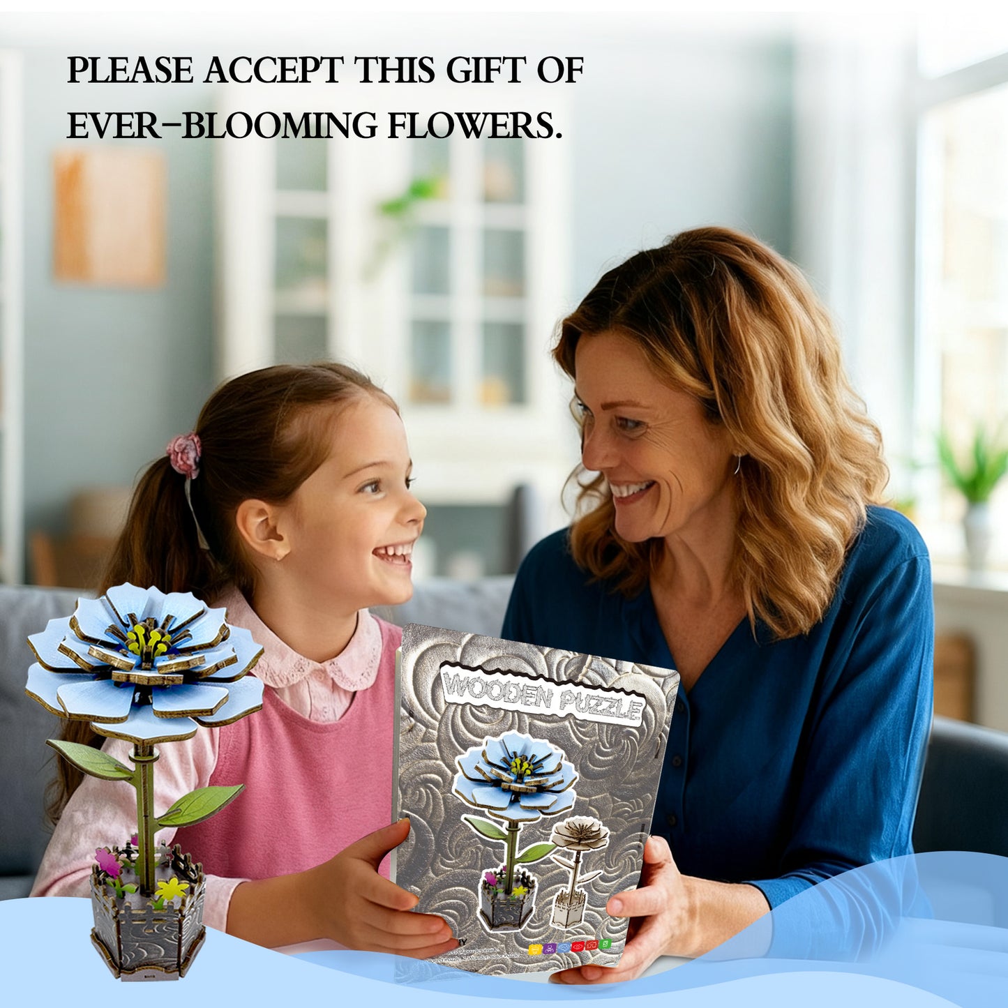 3D Peony Flower Puzzle Wooden DIY Coloring Toy Two-in-One Set Handmade Puzzle