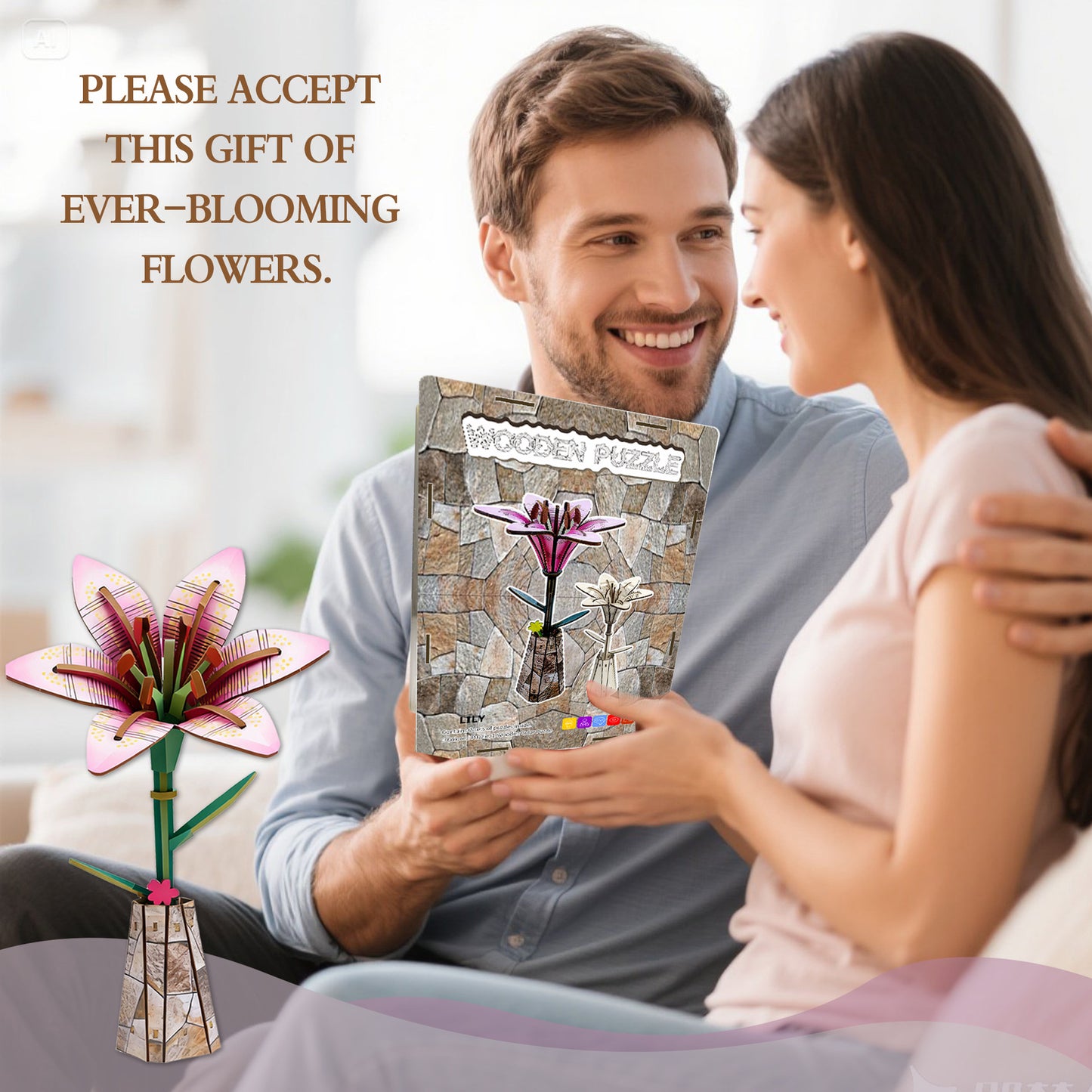 Lily Flower Puzzle 3D Wooden Toy Two-in-One Set DIY Coloring Handmade Puzzle