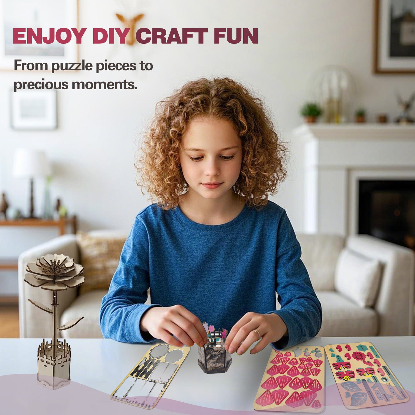 Peony Flower Puzzle 3D Wooden Toy Set DIY Coloring Stress Relief Puzzle