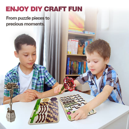 3D Carnation Puzzle Wooden DIY Coloring Toy Two-in-One Set Three-Dimensional Puzzle