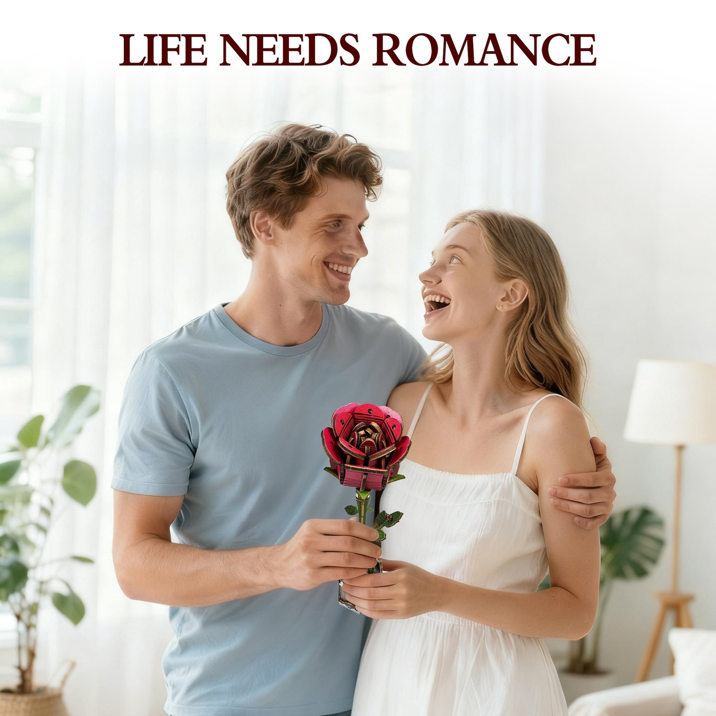 Red Rose Puzzle 3D Wooden DIY Coloring Toy Two-in-One Set Decoration Puzzle