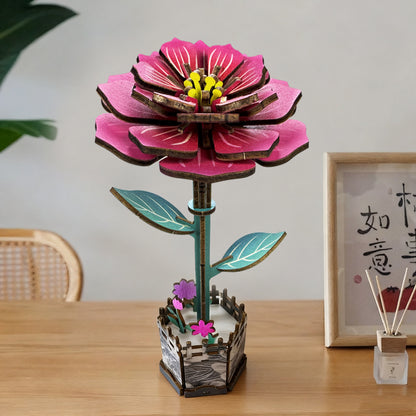Peony Flower Puzzle 3D Wooden Toy Set DIY Coloring Stress Relief Puzzle