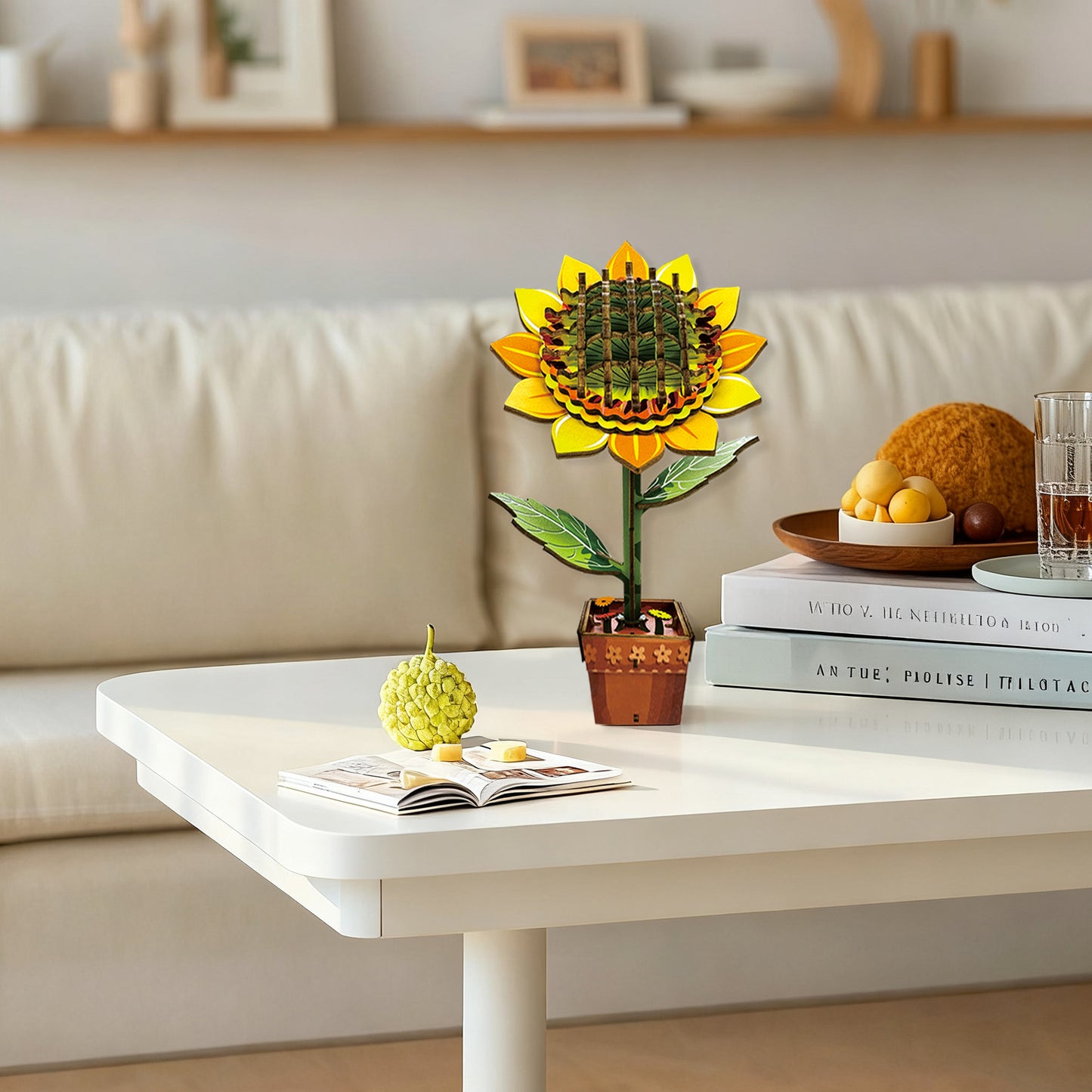 3D Sunflower Puzzle Wooden DIY Coloring Toy Two-in-One Set Three-Dimensional Puzzle