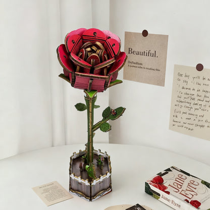 Red Rose Puzzle 3D Wooden DIY Coloring Toy Two-in-One Set Decoration Puzzle