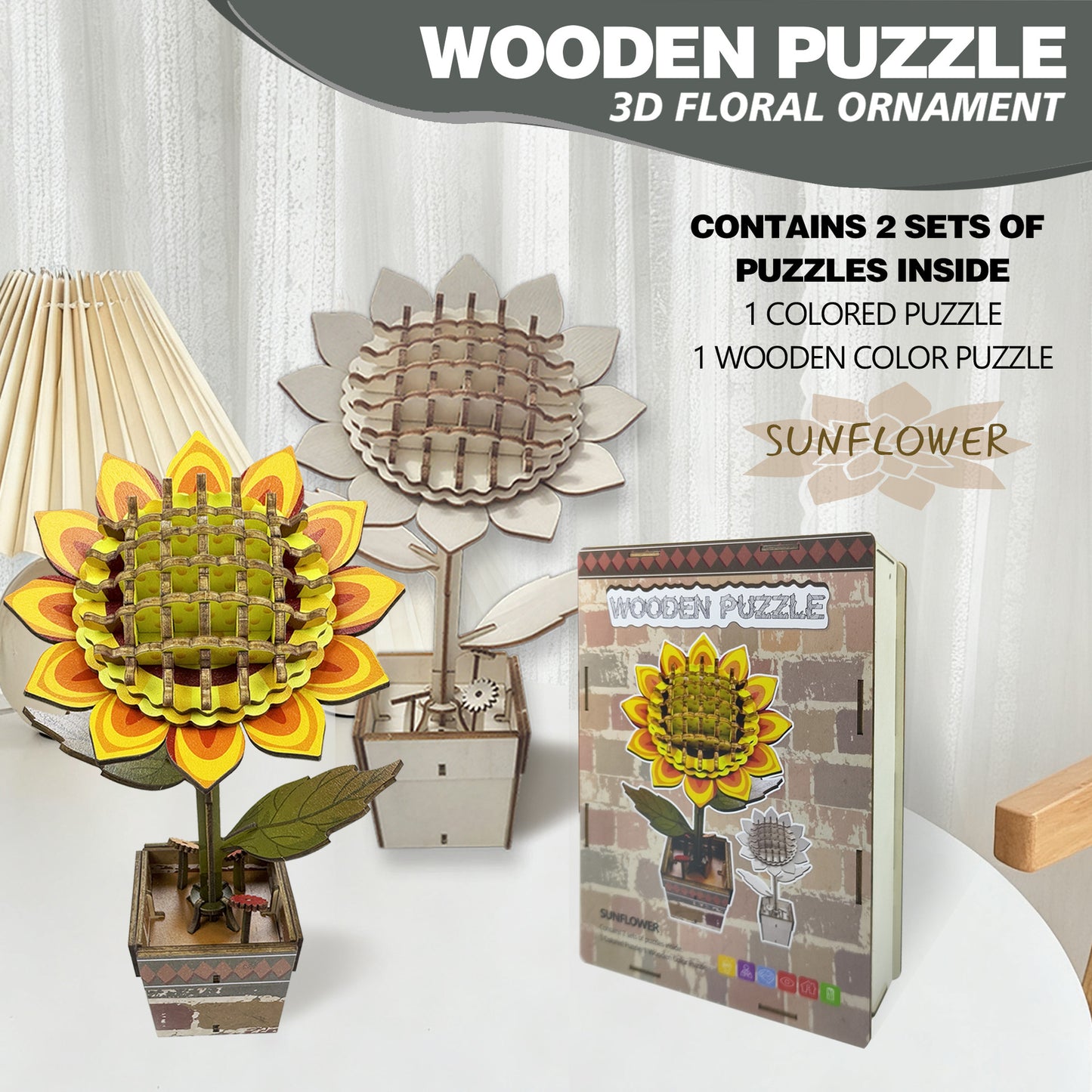 Sunflower Puzzle 3D Wooden DIY Coloring Toy Two-in-One Set Handmade Puzzle