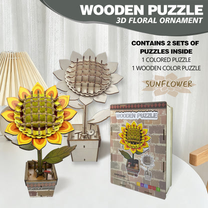 Sunflower Puzzle 3D Wooden DIY Coloring Toy Two-in-One Set Handmade Puzzle