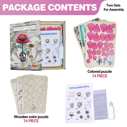 Peony Flower Puzzle 3D Wooden Toy Set DIY Coloring Stress Relief Puzzle