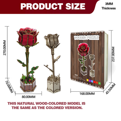 Red Rose Puzzle 3D Wooden DIY Coloring Toy Two-in-One Set Decoration Puzzle
