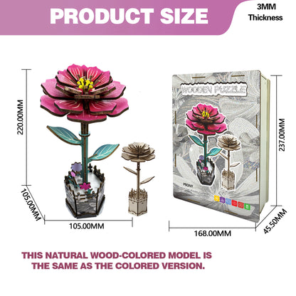 Peony Flower Puzzle 3D Wooden Toy Set DIY Coloring Stress Relief Puzzle