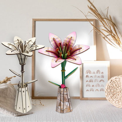 Lily Flower Puzzle 3D Wooden Toy Two-in-One Set DIY Coloring Handmade Puzzle