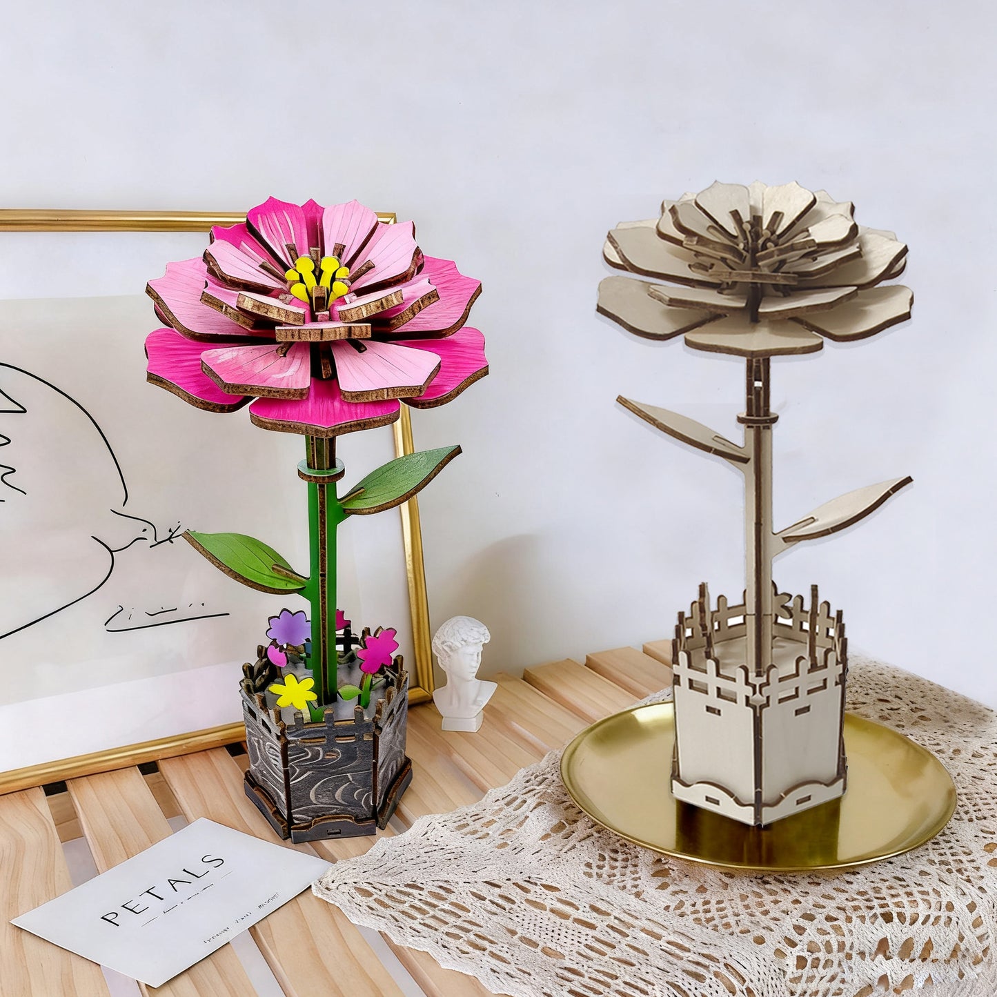 Peony Flower Puzzle 3D Wooden Toy Set DIY Coloring Stress Relief Puzzle