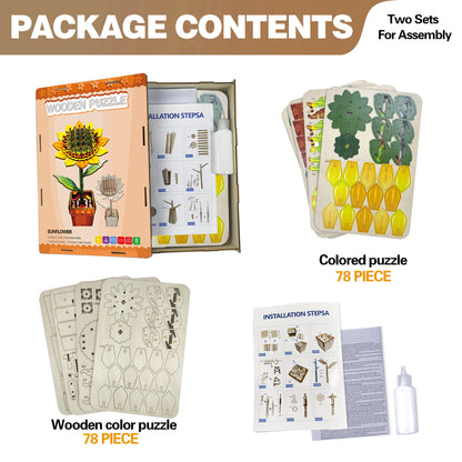 3D Sunflower Puzzle Wooden DIY Coloring Toy Two-in-One Set Three-Dimensional Puzzle