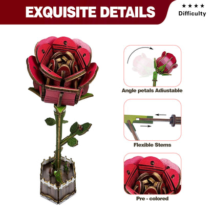 Red Rose Puzzle 3D Wooden DIY Coloring Toy Two-in-One Set Decoration Puzzle