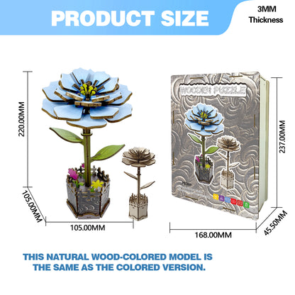 3D Peony Flower Puzzle Wooden DIY Coloring Toy Two-in-One Set Handmade Puzzle