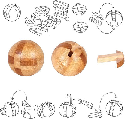 Wooden Kongming Lock & Luban Lock Full 9pcs Set – Metal Ring Puzzle Kit, Educational Brain Teaser Toy Gift