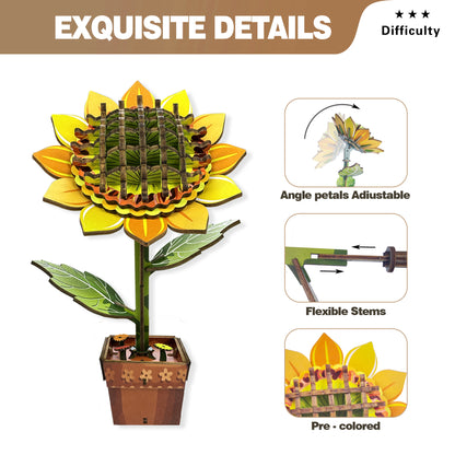 3D Sunflower Puzzle Wooden DIY Coloring Toy Two-in-One Set Three-Dimensional Puzzle