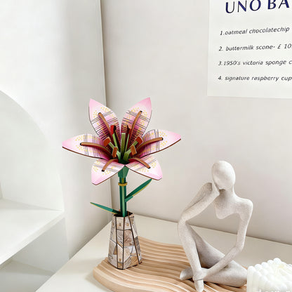 Lily Flower Puzzle 3D Wooden Toy Two-in-One Set DIY Coloring Handmade Puzzle