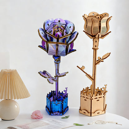 Blue Rose Puzzle DIY Coloring 3D Wooden Toy Two-in-One Set Three-Dimensional Puzzle