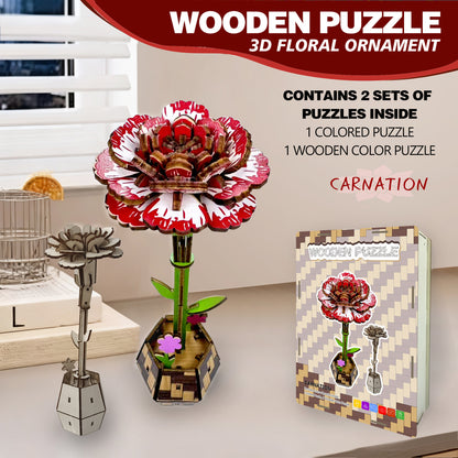 3D Carnation Puzzle Wooden DIY Coloring Toy Two-in-One Set Three-Dimensional Puzzle