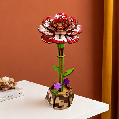 3D Carnation Puzzle Wooden DIY Coloring Toy Two-in-One Set Three-Dimensional Puzzle