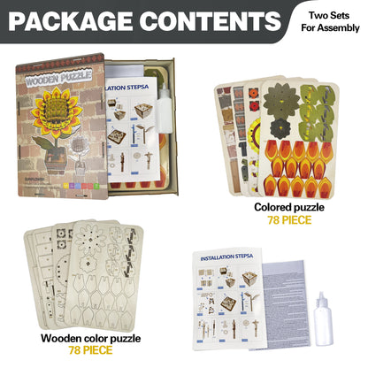 Sunflower Puzzle 3D Wooden DIY Coloring Toy Two-in-One Set Handmade Puzzle