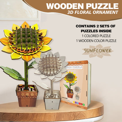 3D Sunflower Puzzle Wooden DIY Coloring Toy Two-in-One Set Three-Dimensional Puzzle