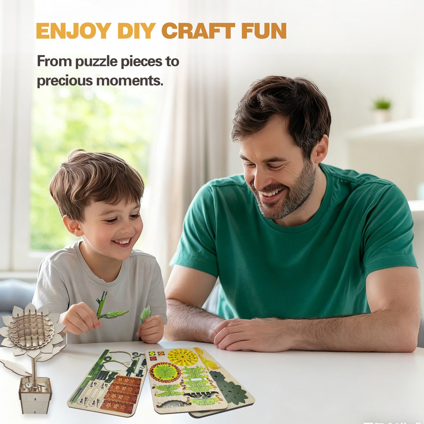 3D Sunflower Puzzle Wooden DIY Coloring Toy Two-in-One Set Three-Dimensional Puzzle