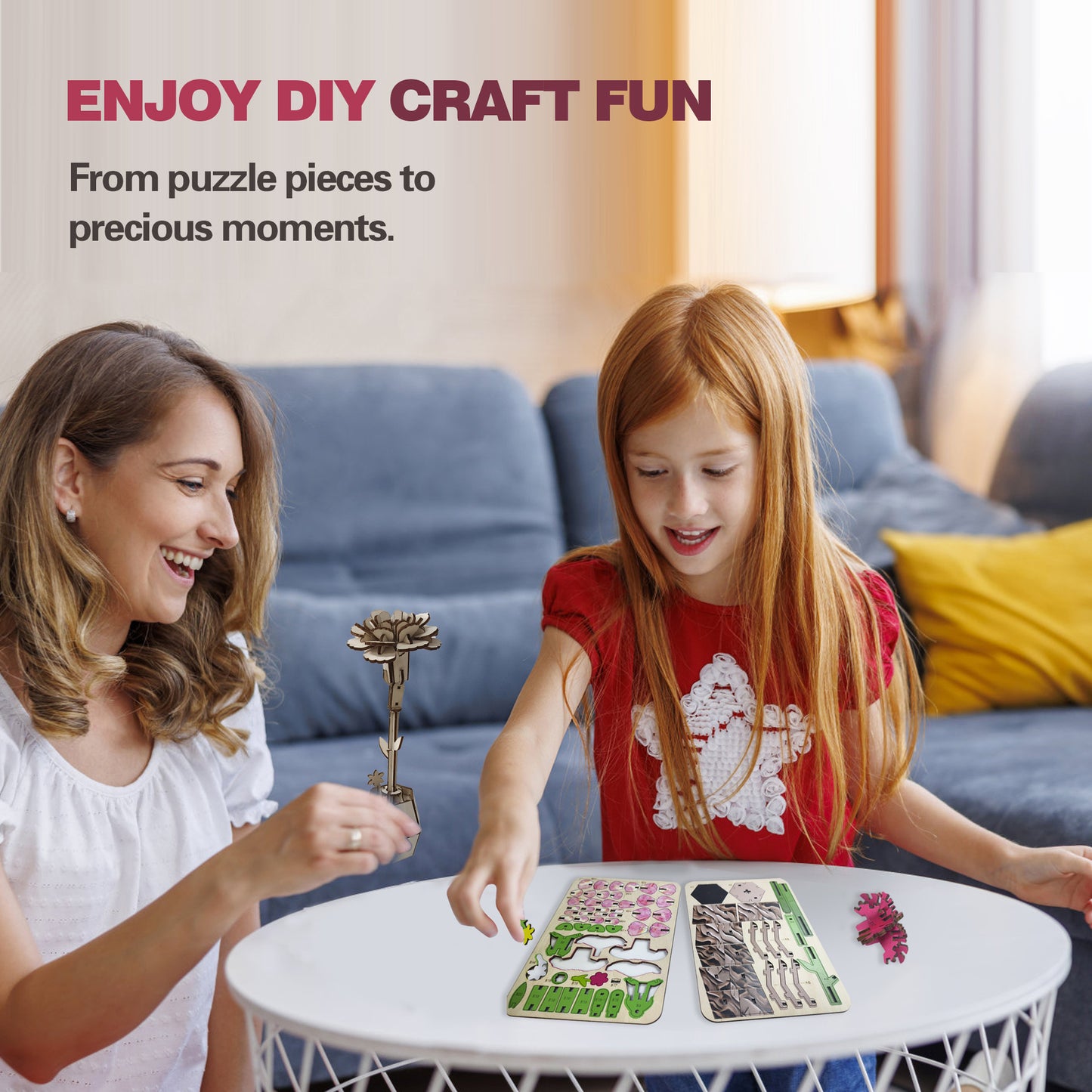 Carnation Puzzle 3D Wooden DIY Coloring Toy Set Handmade Puzzle