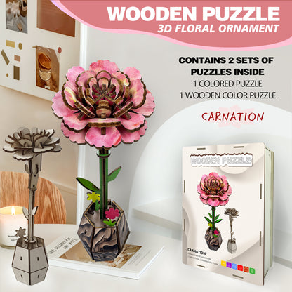 Carnation Puzzle 3D Wooden DIY Coloring Toy Set Handmade Puzzle
