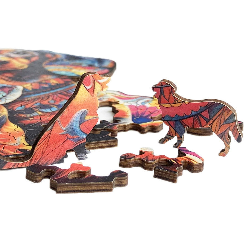 Irregular Wooden Jigsaw Puzzle - Fox & Cub, Unique Animal Shaped Pieces, Family Puzzle for Adults & Kids, Vibrant Art Home Decor
