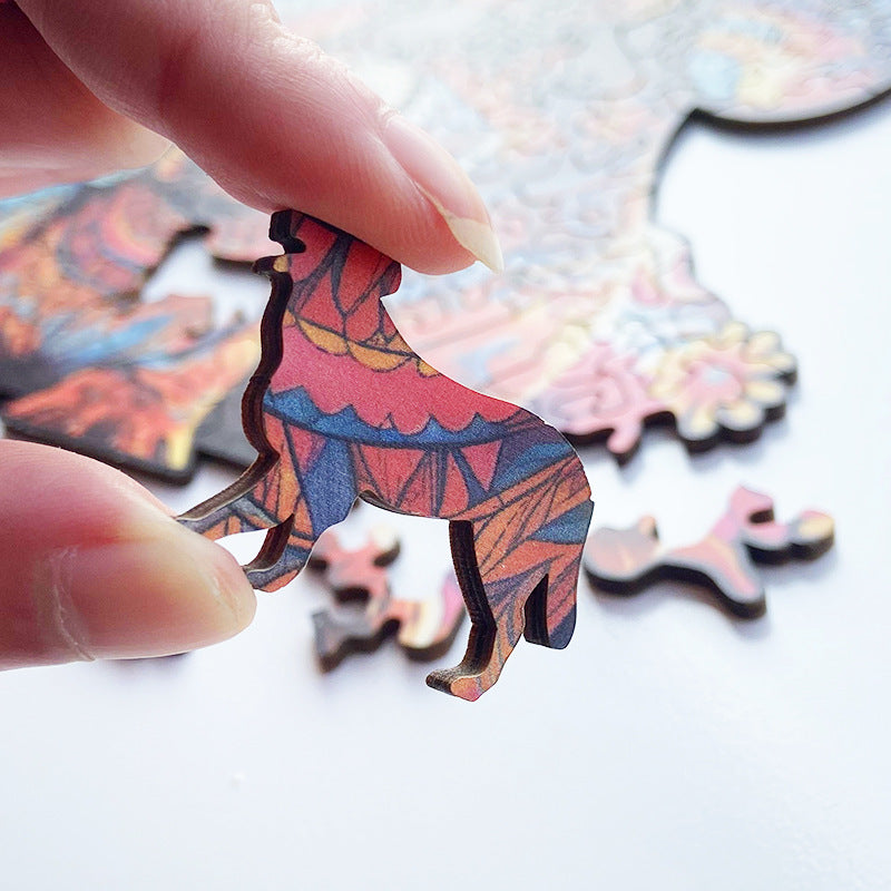 Irregular Wooden Jigsaw Puzzle - Fox & Cub, Unique Animal Shaped Pieces, Family Puzzle for Adults & Kids, Vibrant Art Home Decor