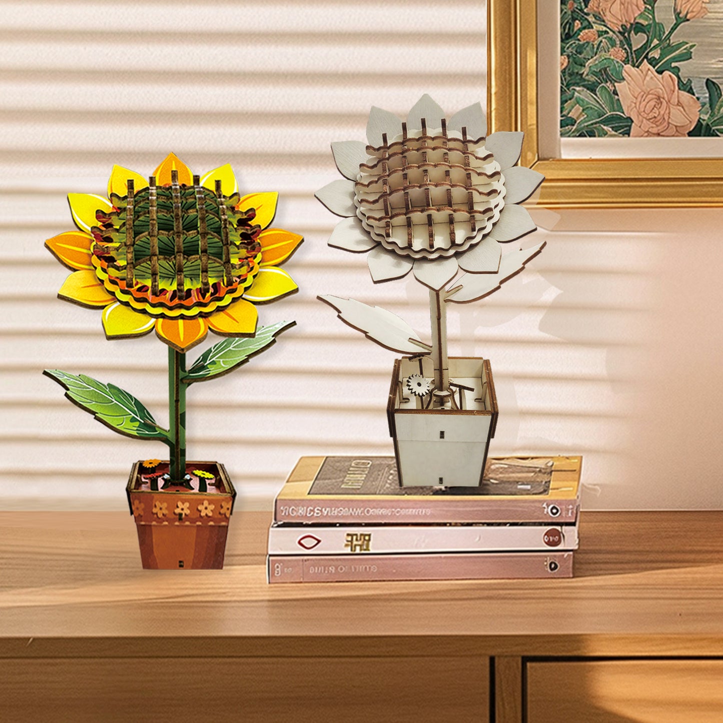 3D Sunflower Puzzle Wooden DIY Coloring Toy Two-in-One Set Three-Dimensional Puzzle