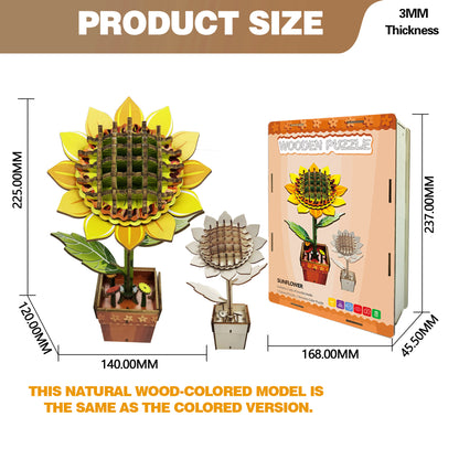 3D Sunflower Puzzle Wooden DIY Coloring Toy Two-in-One Set Three-Dimensional Puzzle