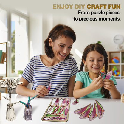 Lily Flower Puzzle 3D Wooden Toy Two-in-One Set DIY Coloring Handmade Puzzle