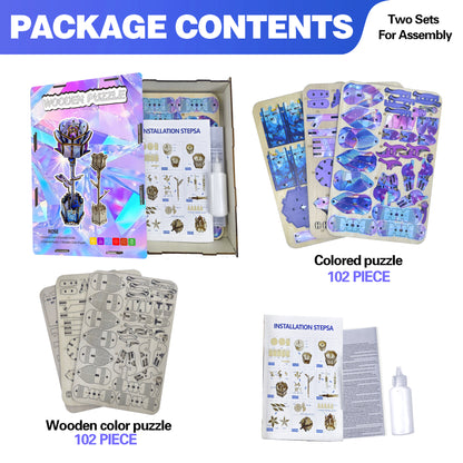 Blue Rose Puzzle DIY Coloring 3D Wooden Toy Two-in-One Set Three-Dimensional Puzzle