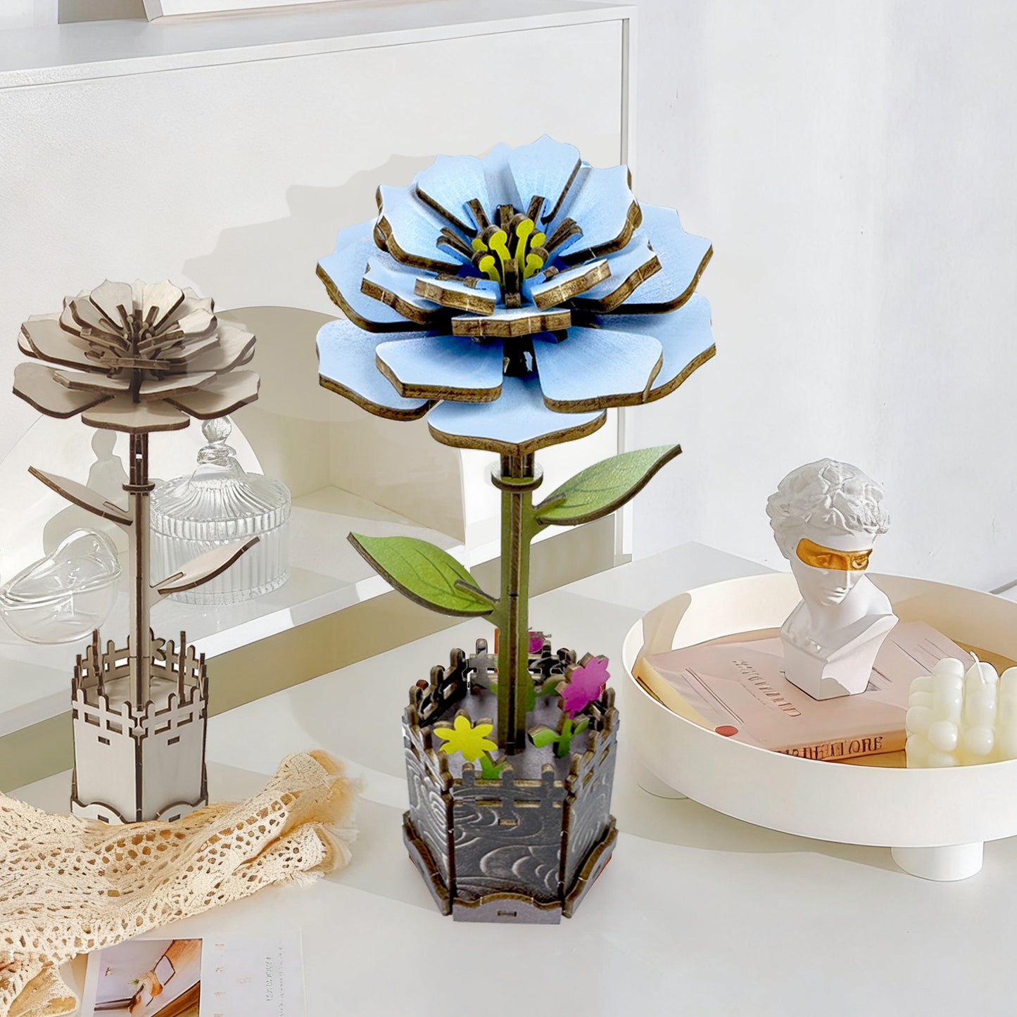 3D Peony Flower Puzzle Wooden DIY Coloring Toy Two-in-One Set Handmade Puzzle