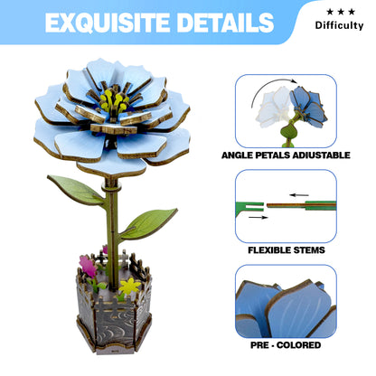 3D Peony Flower Puzzle Wooden DIY Coloring Toy Two-in-One Set Handmade Puzzle