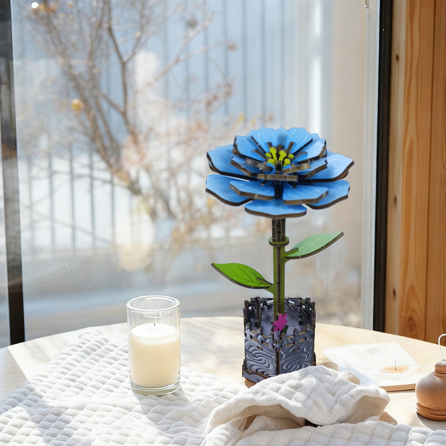 3D Peony Flower Puzzle Wooden DIY Coloring Toy Two-in-One Set Handmade Puzzle