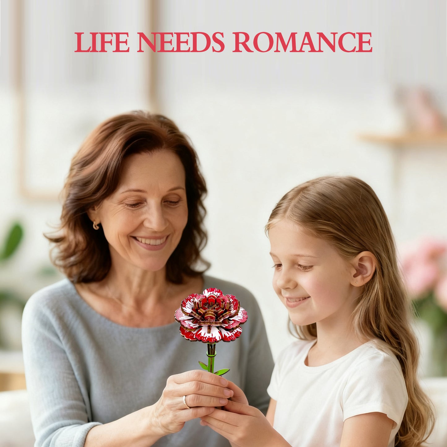 3D Carnation Puzzle Wooden DIY Coloring Toy Two-in-One Set Three-Dimensional Puzzle